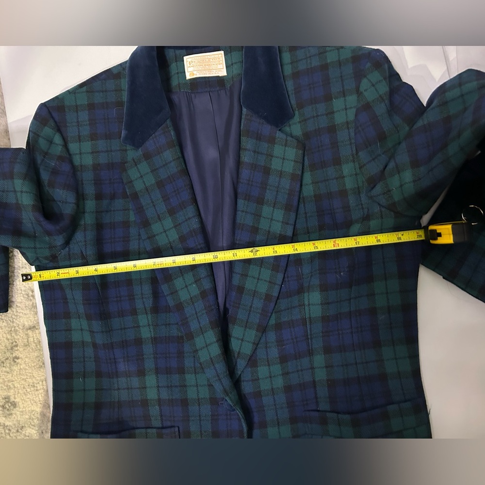 Vintage Pendleton 100% Virgin Wool Green Plaid Blazer Velvet collar 14 Tartan - Picture 4 of 11